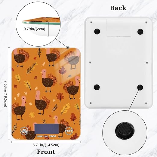 Food Scale Kitchen Scale for Baking Cooking Digital Food Weighing Measuring Scale Small Waterproof Electric Food Scale Orange Thanksgiving Turkeys and Autumn Leaves