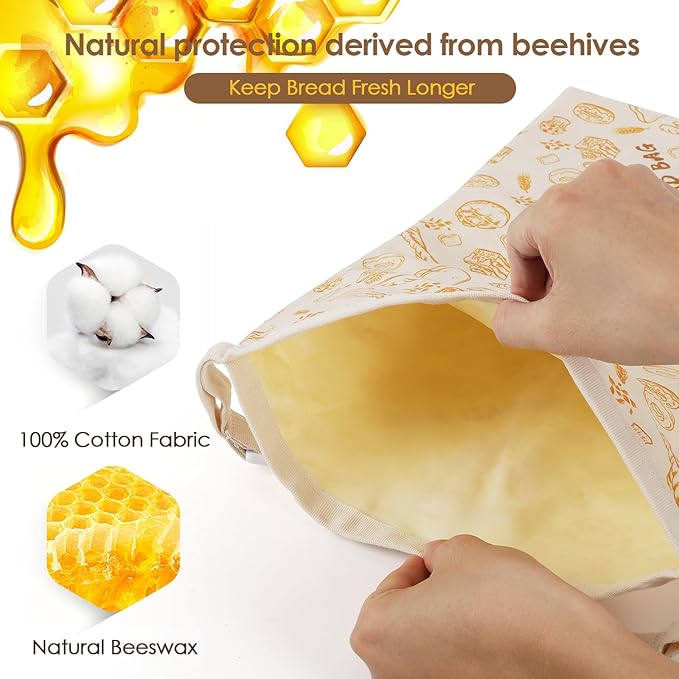1-Pack pure cotton Reusable Beeswax Bread Bags - 10x13 Inch for Sourdough & Homemade Bread Storage | All-Natural Beeswax Preservation, Eco-Friendly Cotton Food Bags - Easy to Clean & Daily Use