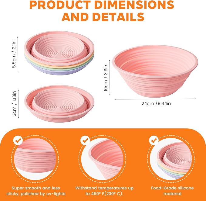 4 PCS 9Inch Silicone Bread Proofing Baskets Oval Banneton Basket Collapsible Sourdough Bread Baking Supplies Non-stick Dough Proofing Bowls Containers Oven Safe for Breads Making
