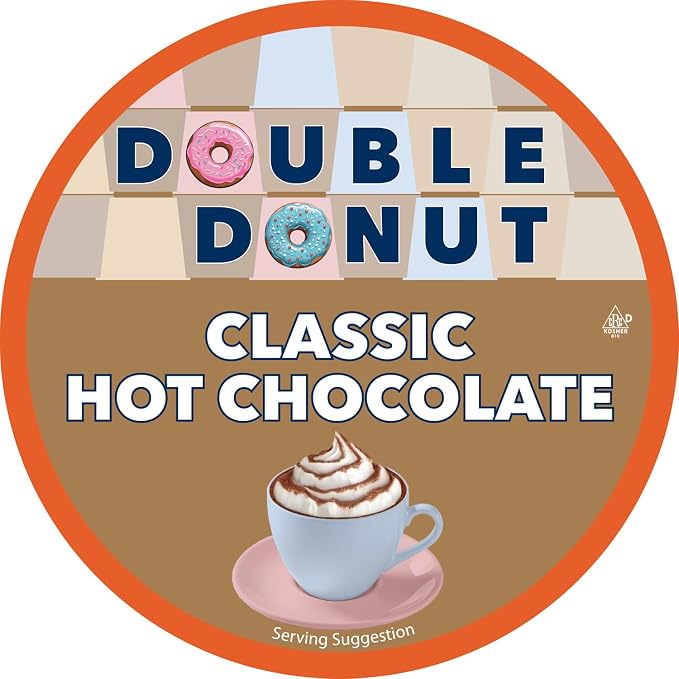 Double Donut Coffee Hot Chocolate Pods for Keurig K Cups Brewers, Single Serve Classic Hot Cocoa Pods, 24 Count