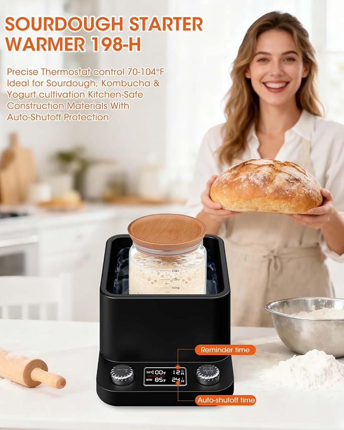 MYMULIKE Sourdough Starter Warmer - Water Bath Warming with Timer and Precise 1°F Control (70-104°F), Even Heating, Improve Fermentation Success Rate, Ideal for Yeast Cultivation & Home Baking