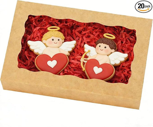 20pcs Cookie Boxes with Window 7x4.375x1.5 Inches Bakery Boxes Treat Box Chocolate Covered Strawberries Box for Christmas Valentine's Day Mother's Day - Brown