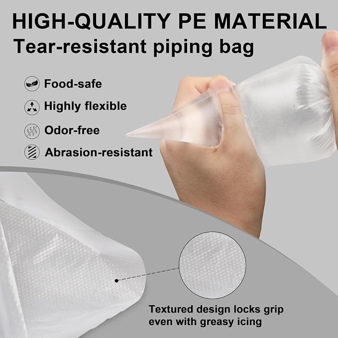 TOPULORS Disposable Piping Bags, 12"H 14" Full Size, 100PCS Pastry Bags with Twist Ties, Extra Thick Tear Resistant Non-Slip Tipless Icing Bags, Easy Squeeze for Cake Cookie Frosting Decoration