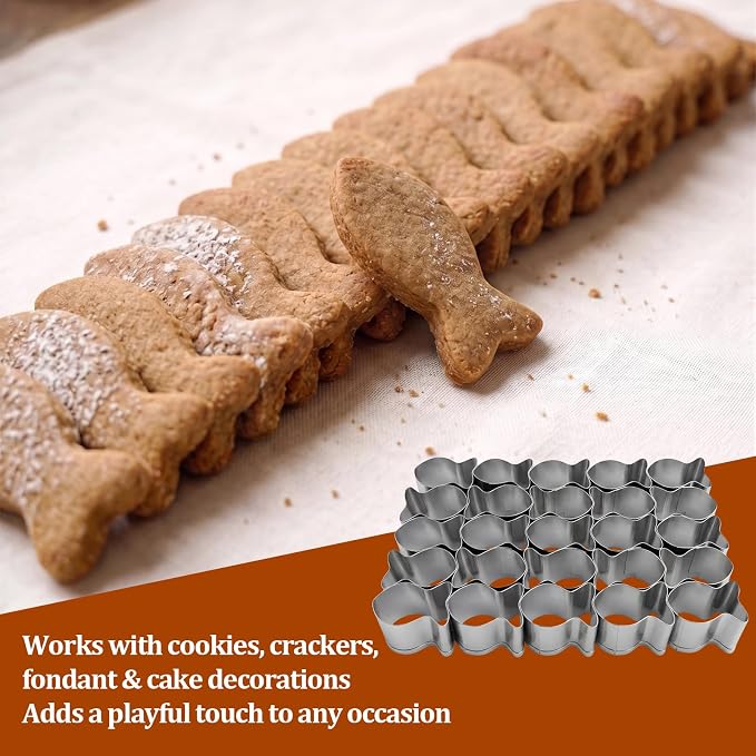 Gold Fish Cracker Cutter Stainless Steel Cookie Cutter Mold, Makes 25 Mini Fish Biscuits at Once, Baking Tool for Party Snacks, DIY Gift Treats