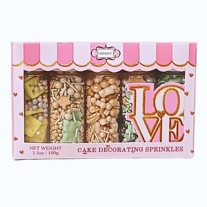 Baby Neutral Shower Sprinkles | Edible Sprinkles for cake & Cupcake Decorations | Assorted Pack of 5 Mix Baby Bib, Start, Heart & Feet Sprinkle | Vegan, Gluten-Free, Nut-Free, Soy-Free, Dairy-Free, Palm Oil-Free - 5 Oz