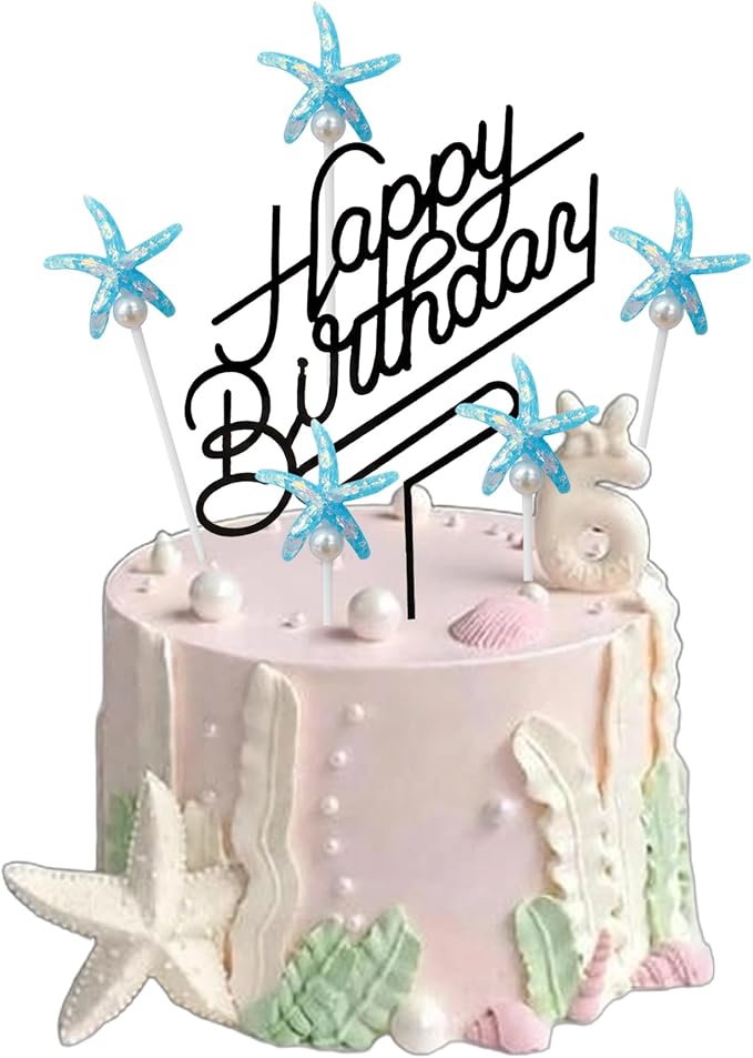 Happy Birthday Acrylic Cake Topper Birthday Party Decorations Cupcake Toppers Decorations Supplies (Black Blue 5)