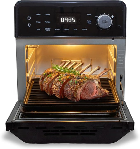 Nuwave 2026 Air Fryer Oven & Grill Comb, Plug-in Powered Grill Plate for True Char Flavor & Marks, 2-Layer Glass Door, Cooler Exterior, 150 Presets, Temp Probe, 500°F, Stainless Steel, 700/1500/1800W