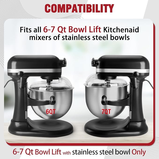 Pouring Shield for KitchenAid 6-7QT Tilt-Head Mixer,Only for Stainless Steel Bowl,Safety Secure Fit Splash Guard for Kitchen Aid Stand Mixer,Kitchen Aid Accessories and Attachments