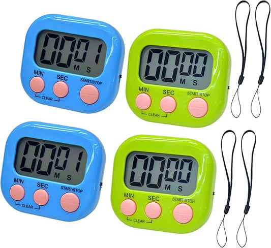 2 Pack Small Digital Kitchen Timer Magnetic Back and On/Off, Classroom Timers for Teachers Kids, Count Up Count Down Loud Alarm Stop Memory Function for Cooking Study Work Exercise (2, Blue+Green)