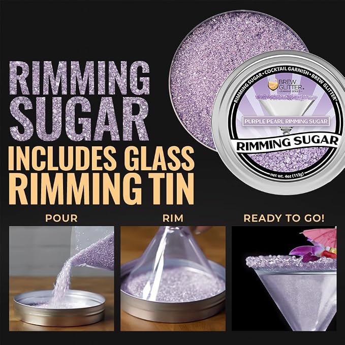 Brew Glitter - Purple Pearl Rimming Sugar (1LB, 1x Resealable Bag) Cocktail Garnish for Mixed Drinks & Refreshments
