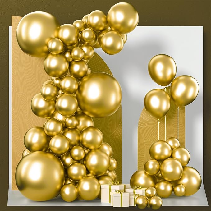 PartyWoo Gold Balloons 100pcs Different Sizes of 18 12 10 5 Inch Gold Balloon Arch Kit Garland for Birthday Wedding Anniversary Baby Shower Graduation Retirement Casino Party Decorations Gold-G101