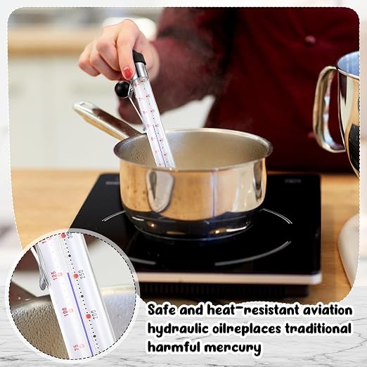 Photect Candy Thermometer with Pot Clip 8" Deep Fry Oil Thermometer for Candy Making Instant Read Cooking Food Sugar Syrup Jam Jelly Oil Temperature Kitchen Accessories(Black,2 Pcs)