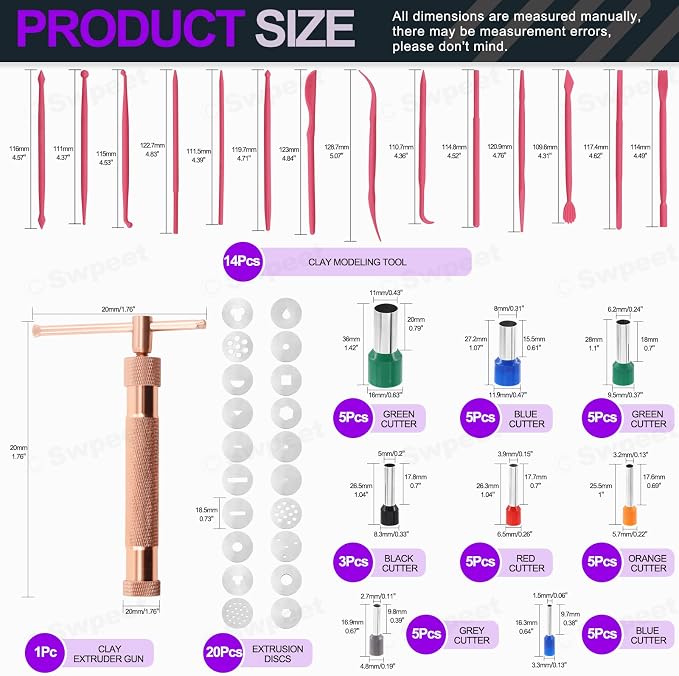 Swpeet 122Pcs Rose Gold Clay Extruder Gun and Fondant Cake Mold with Cookie Plunger Cutter Tool Polymer Clay Cutters Kit, Perfect for Clay Cake DIY Craft Cake Decorating Supplies Modeling Tool