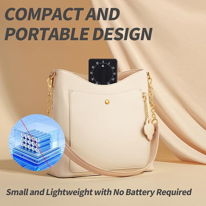Square 60 Minute Mechanical Kitchen Timer Loud Alarm No Batteries Ideal for Cooking Baking and Kitchen Management Black