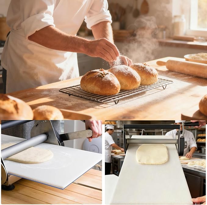 Manual Foldable Dough Sheeter Machine for Bakery, Pizza, Croissant - Stainless Steel Pastry Roller with Adjustable Thickness 0.5-17.5mm/0.5-27mm for Commercial & Home Use