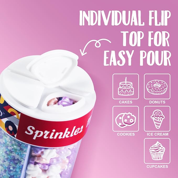Edible Mermaid Sprinkles 4 Cell Pink Blue Purple Shell Pearls Sugar Jimmies Nonpareils Sanding Sugar Sprinkle Mix for Cake Decorations Baking Ice Cream Cookies Cupcake Topper 6.5 ounces