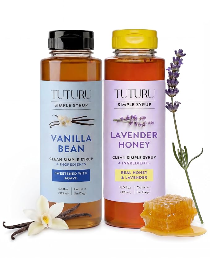 Spring Syrup Bundle - Lavender Simple Syrup and Vanilla Simple Syrup for Coffee, Cocktails, Matcha - Sweetened with real Honey and Agave Nectar - Infused with Real Spices - 13.5 oz (2 Pack)