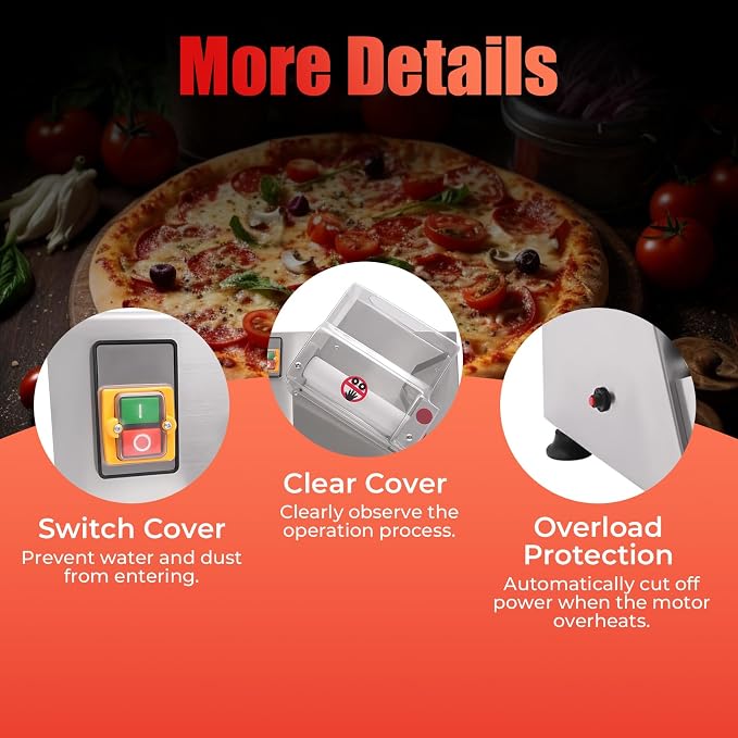 Pizza Dough Roller Sheeter, 4-12" Press Making Machine 370W 110V Electric Pizza Dough Roller Commercial Rolling Pin Pastry Press stainless Steel Dough Rollers for Pizza Bread & Pasta Maker