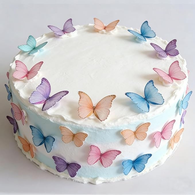 GEORLD Edible Wafer Paper Butterflies Set of 48 Purple Colorful Cake Decorations, Cupcake Topper Mixed Color