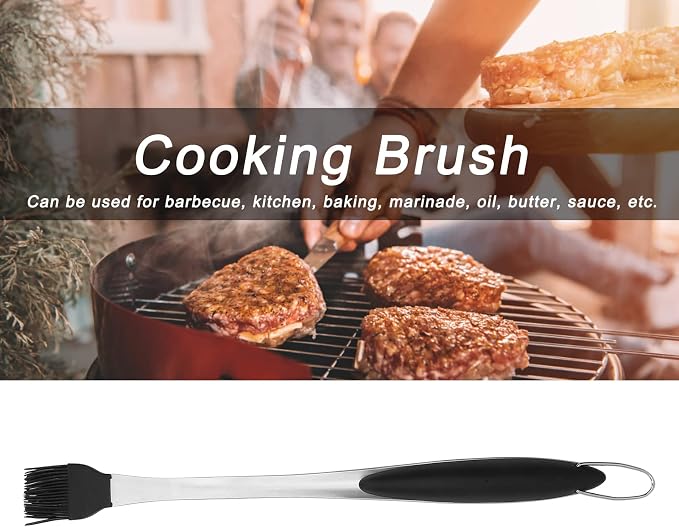 Stainless Steel Basting Brush with Silicone Head | Heat Insulation Long Handle for BBQ/Baking/Pastry | Food Grade Oil Brush for Sauce & Marinade | Multipurpose Kitchen Tool