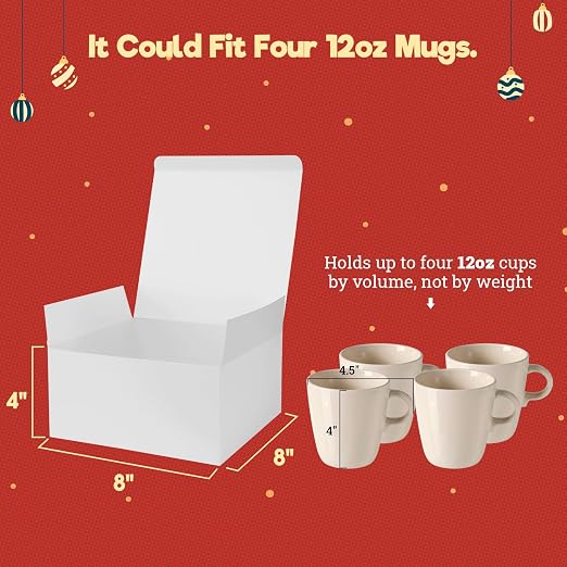 MESHA 8x8x4 Gift Box 50 Pack White Gift Boxes with Lids, DIY Bridesmaid Proposal Box, Recyclable,Foldable Box for Wedding, Birthday Party