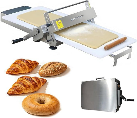 Dough Press Machine, Folding Manual Stainless Steel Dough Sheeter with 0-27mm Adjustable Thickness, Sheeter Board for Pizza, Croissant, Puff Pastry Dough, Home & Commercial Use