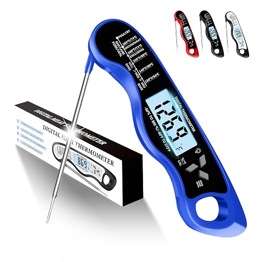 Stocking Stuffers for Men Women Adults: Meat Thermometer, IP67 Waterproof Digital Meat Thermometer with Backlight, Hold Function & Magnet for Grill, BBQ, Candy, Beef,Turkey