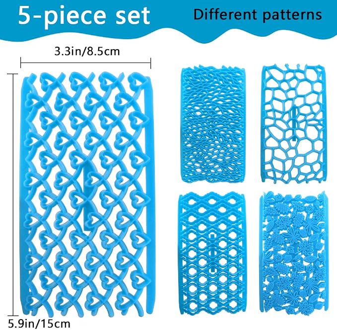 5 Pcs Cake Fondant Embossing Mould Set - Different Patterns Fondant Embosser Baking Decoration Mold for Chocolate, Cookie, Cupcake