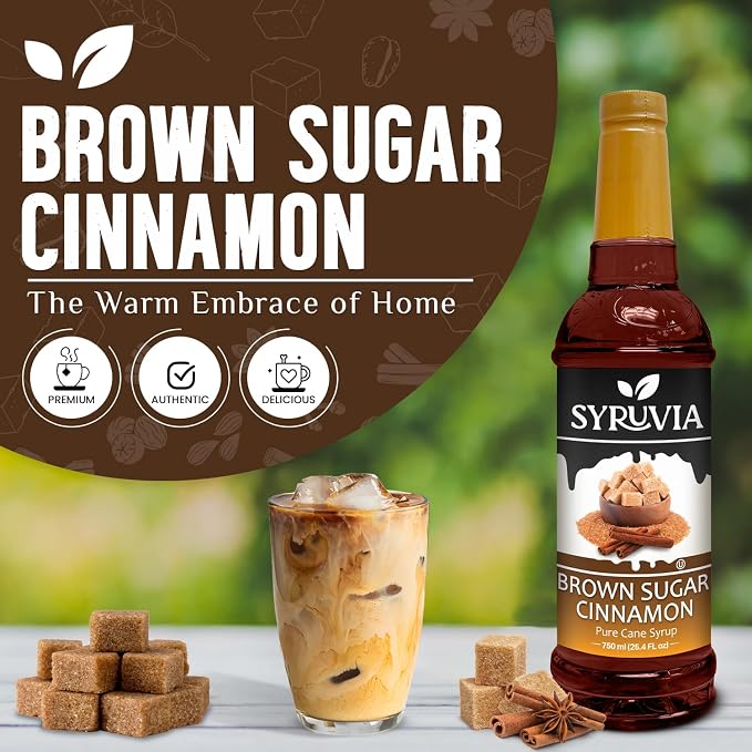 Syruvia Coffee Syrup, Brown Sugar Cinnamon Flavored Syrup for Drinks, Lattes, and Desserts – 25.4 fl oz - with Pump