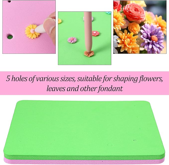 Fondant Foam Pad, Rectangular Fondant Cake Sponge Mat, 5 Holes Foam Shaping Pad Cake Flower Drying Mat for Sugarcraft Decoration