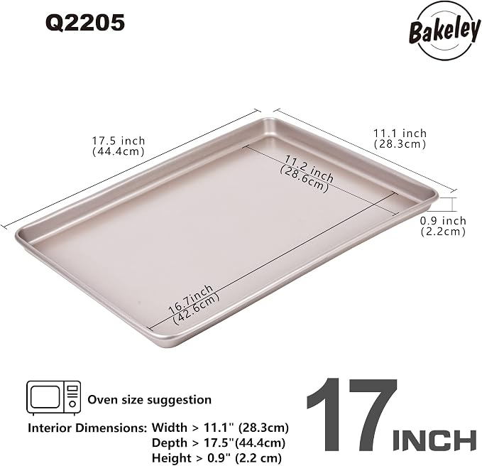 0.8mm 17-Inch Half Sheet Baking Pans,0.8mm Durable Non-Stick Carbon Steel Baking Sheet for Oven,Cookie Sheet Pan for Roasting Meat Bread Jelly Roll 17.52" x 11.73" x 0.91" (Champagne Gold)