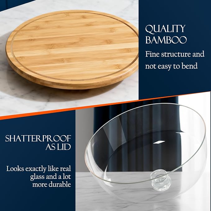 Masthome 11 IN Cake Stand with Lid, Bamboo Wood Rotating Cake Holder with Dome, BPA Free Cake Dish with Cover, Cake Plate with Cover for Birthday/Kitchen/Party/Weddings