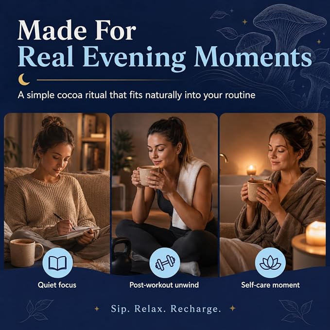 Suiyilary 10 Mushroom Hot Cocoa, 3mg Melatonin Sleep Supplement, Sugar Free Keto Cocoa Powder, Nighttime Drink, 1000mg Glycine, 200mg L-Theanine, Help Fall Asleep and Stay Asleep, 15 Servings