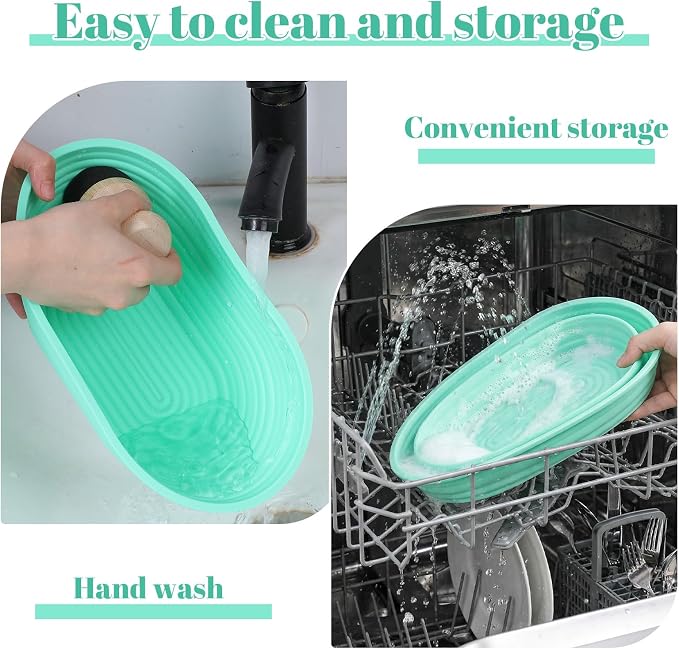 4 Pcs Oval Proofing Basket Set, 9.6 Inch Silicone Sourdough Bread Basket, Foldable Non-Stick Dough Proofing Bowl for Baking, BPA-Free, Green