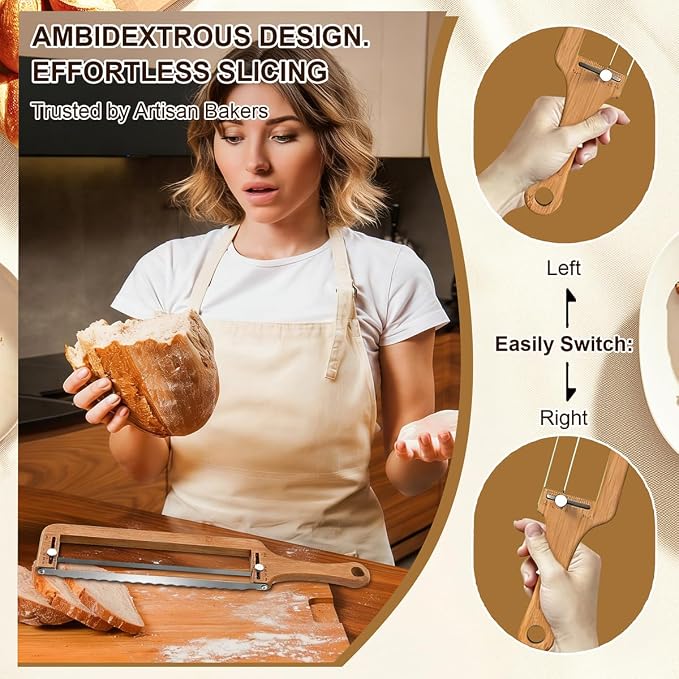 Adjustable Bread Knife for Homemade Bread,Upgraded Bread Slicer for Homemade & Sourdough Loaves,Stainless Steel Serrated Blade Precision Thickness Guide- Ideal Gift for Bakers