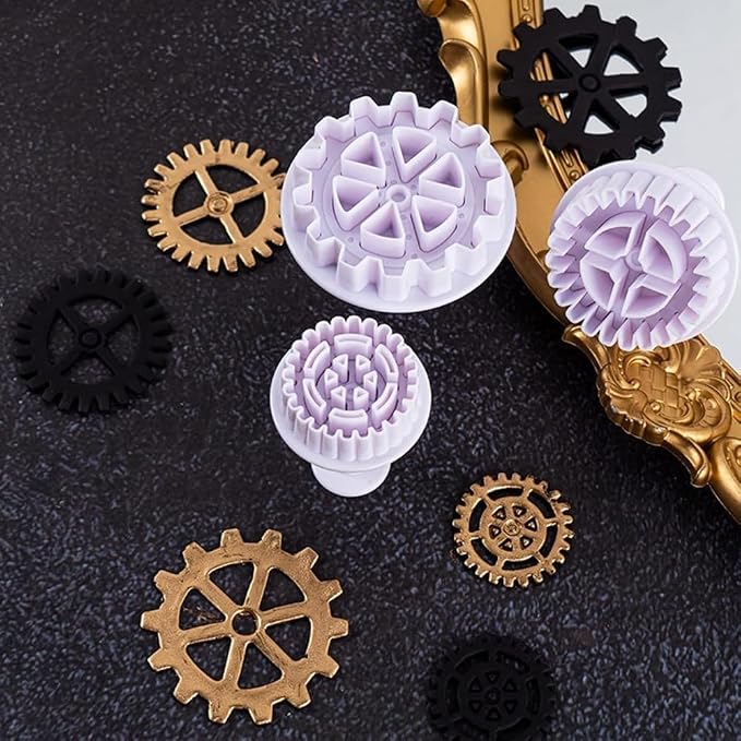 3Pcs Gear Cookie Cutters, Steampunk Cogs Plunger Mold, 3D Gear Cookie Stamp Mold, Clock Wheel Biscuits Fondant Molds for Cake Cookie food Decoration Cookie Cutters Baking Tools