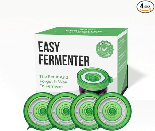 Fermentation Lids Kit, Mason Jar Airlock Lid, Fermenting Lids for Wide Mouth Mason Jars, Kimchi, Pickle, and Sauerkraut Fermentation, Pack of 4 (Green)