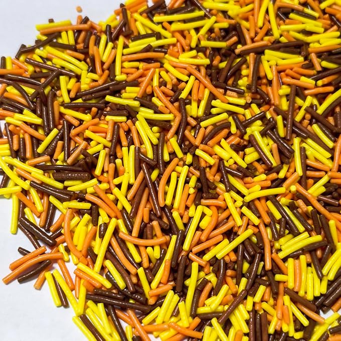 Senchanting Orange Yellow Brown Jimmies Sprinkles, Edible Fall Themed Sprinkle Mix, Autumn Thanksgiving Birthday Jimmy Sprinkles Toppers for Decorating Baking Cupcakes Cake Cookies Ice Creams Donuts Candy
