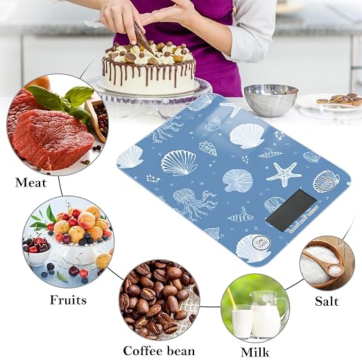 Food Scale Kitchen Scale for Baking Cooking Digital Food Weighing Measuring Scale Small Waterproof Electric Food Scale Simple Seashells Starfish Blue
