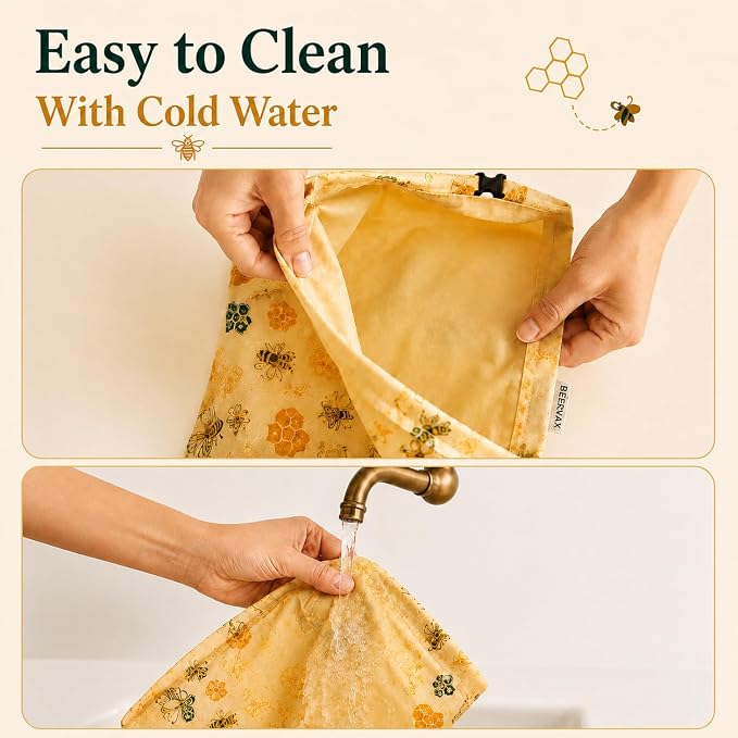 Beeswax Bread Bag 2 Pack, Reusable Linen Bread Bags for Homemade Bread, Extra Large Sourdough Bread Storage Bag, Natural Beeswax Lining Keeps Loaves Fresh Longer, Eco Friendly