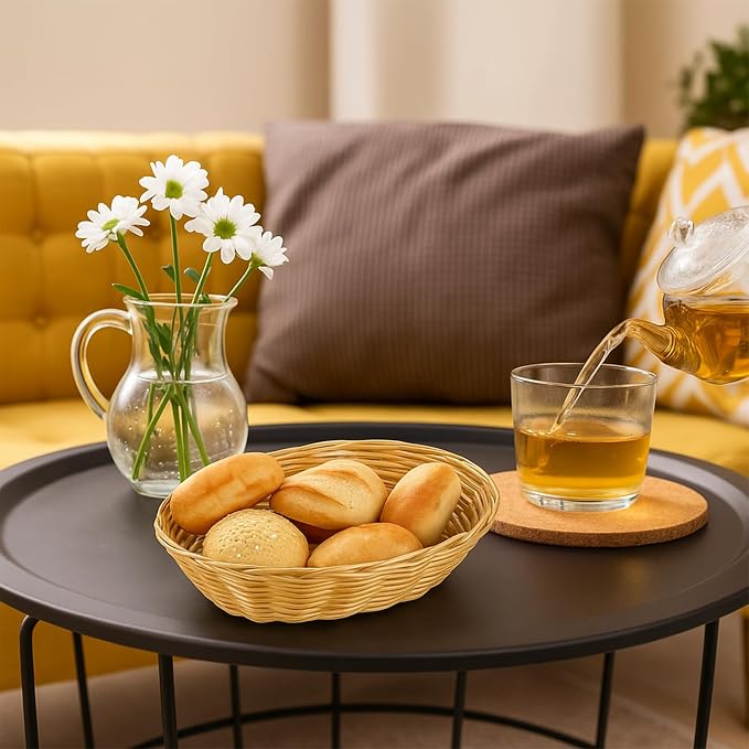 12 Pack Plastic Oval Woven Baskets,10"L x 6"W x 3"H Inch Small Bread and Fruit Baskets for Food Storage,Serving,Gift Packaging, Kitchen,and Restaurant Display or Storage basket etc.