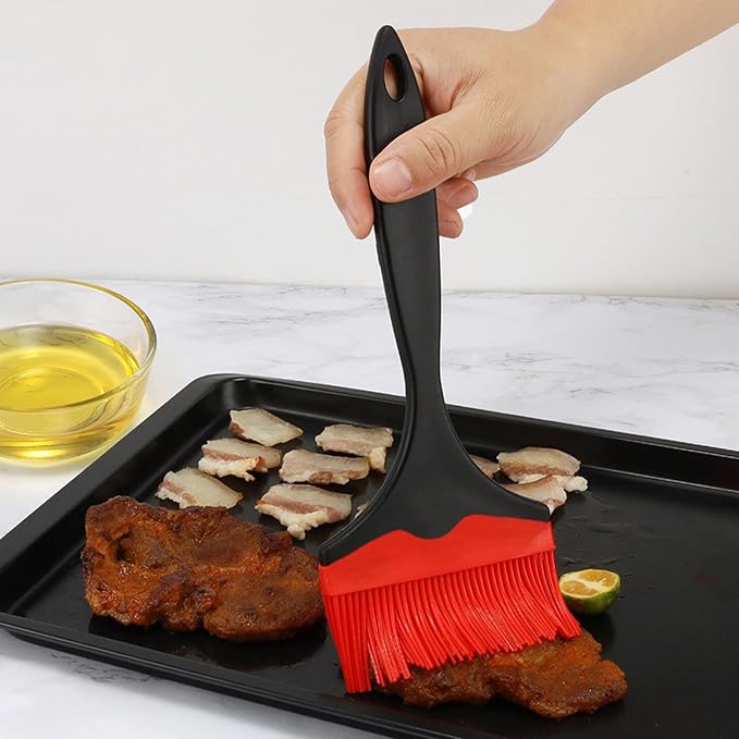 2 Pack Silicone Basting Brush, Large Wide Cooking Brush for Oil, Butter & Sauce, Heat Resistant Non-Shed BBQ Pastry Brush for Grilling, Baking, Dishwasher Safe (Red)
