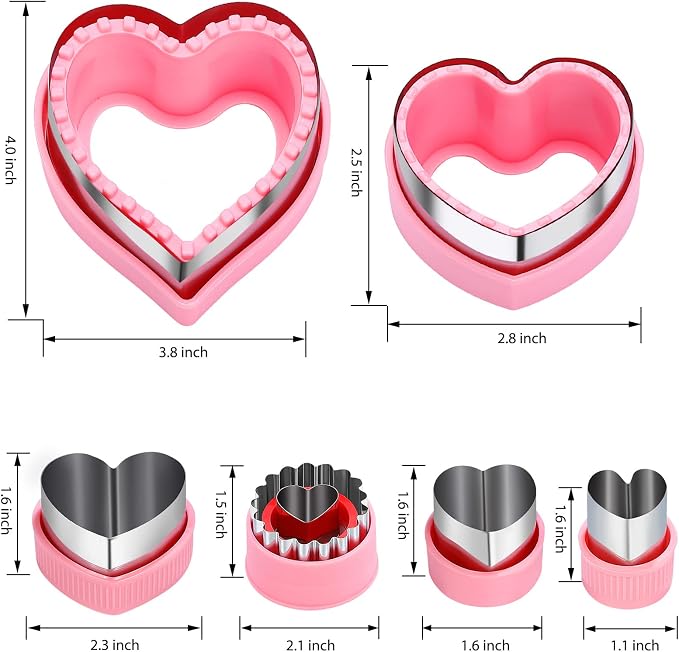 Heart Cookie Cutter Set, 6 Pcs Valentines Day Cookie Cutters, Sandwich Cutter and Sealer,Heart Shaped Cookie Cutter for Biscuits Cakes Fruit and Sandwiches