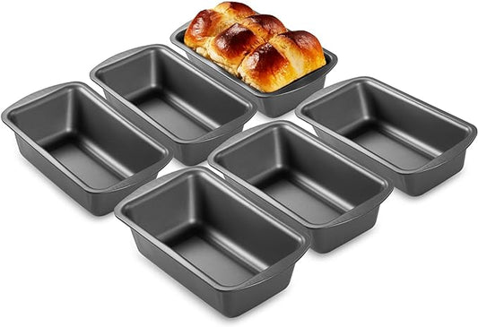 HONGBAKE 6 Pack Bread Pan 1 Lb, 8.5 x 4.5 Inch Loaf Pans for Baking Bread, Nonstick Meatloaf Pan with Wide Grips, Banana Bread Tin for Homemade Bread, Grey