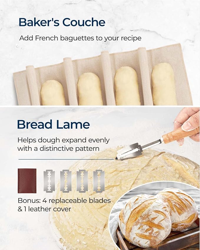 Lorzon Banneton Bread Proofing Baskets Set of 2, 11" Round & 12" Oval Sourdough Proofing Baskets with Sourdough Bread Baking Supplies, Complete Bread Making Kit (Plastic)