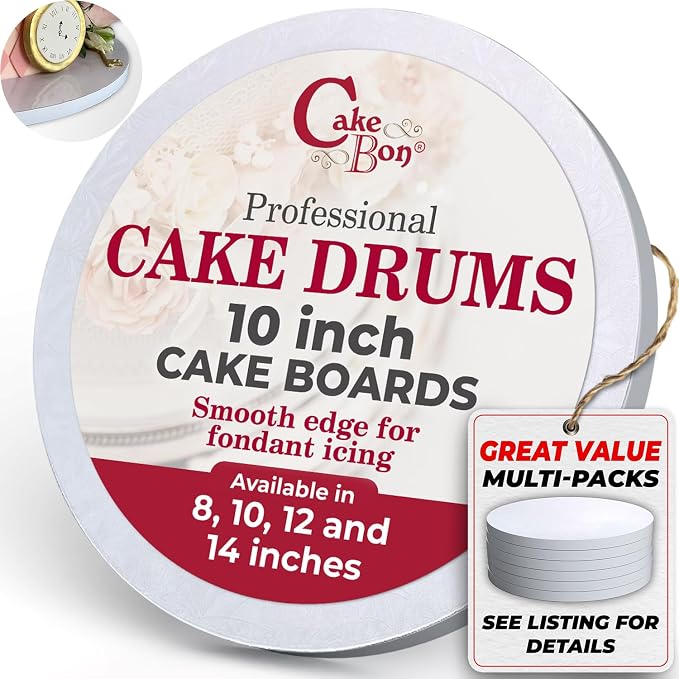 Cakebon Round Cake Boards - Sturdy 1/2 Inch Thick Cake Drums - 10 Inch Professional Base Para Pastel Smooth Straight Edges White 3-Pack