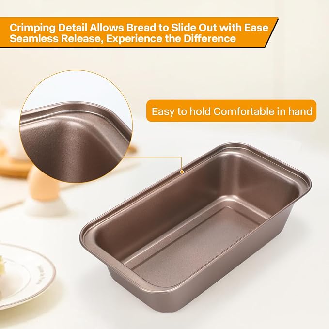 10x5inch Loaf Pan Set of 2,Dual-Layer Non-Stick Carbon Steel Bread Pan(Inner 9x4inch), 450°F Oven Safe, Stackable Gold Baking Pans for Banana Bread, Pound Cake & Homemade Loaves