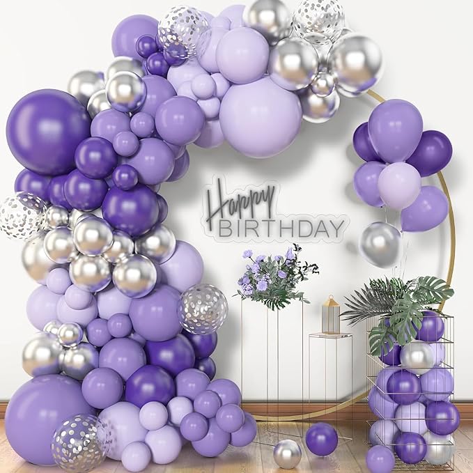 Archloon 156pcs Balloon Garland Arch Kit, Different Sizes 18 12 10 5 inch Lavender Latex Metallic Balloons for Girls Women Wedding Birthday Baby Shower Party Decorations Supplies