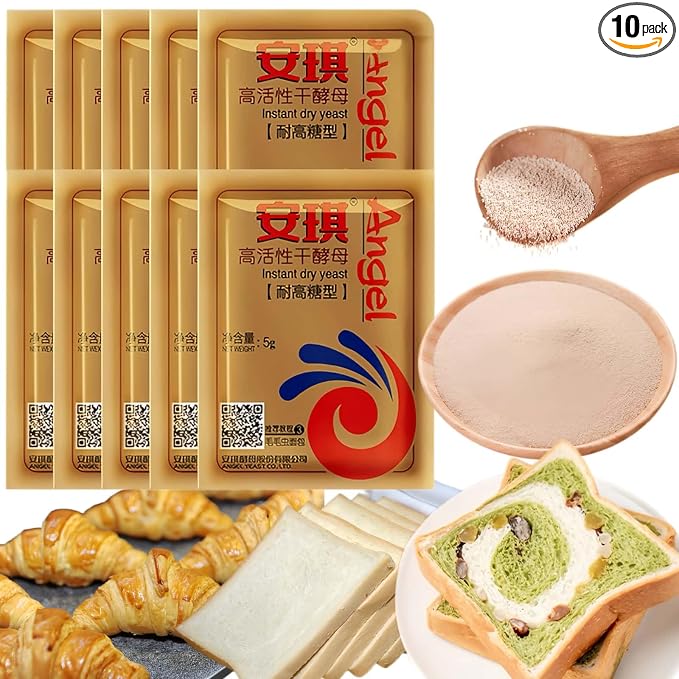 Premium Instant Dry Yeast Powder - Quick Rapid Rise Leavening (10Pcs x 5g) | for Bread, Quick Rise Baking (Ideal for Sweet Doughs, Mantou & Bao Buns) - 1.76oz, 50g Total