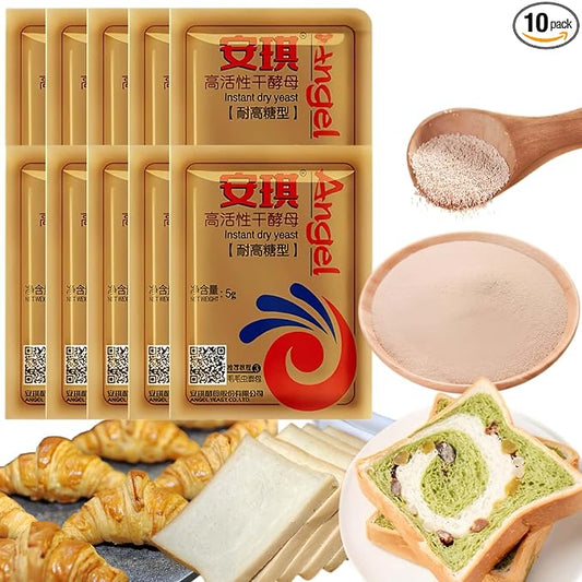 Premium Instant Dry Yeast Powder - Quick Rapid Rise Leavening (10Pcs x 5g) | for Bread, Quick Rise Baking (Ideal for Sweet Doughs, Mantou & Bao Buns) - 1.76oz, 50g Total